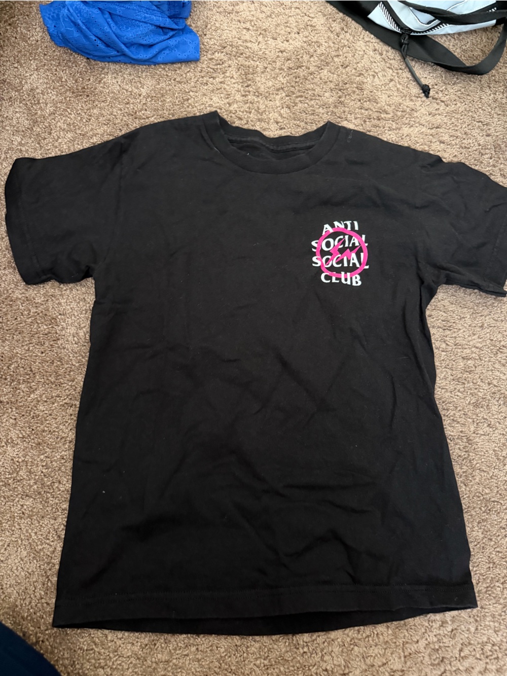 Anti Social Social Club Black Tee with Pink Lightning Logo - Picture 2 of 3